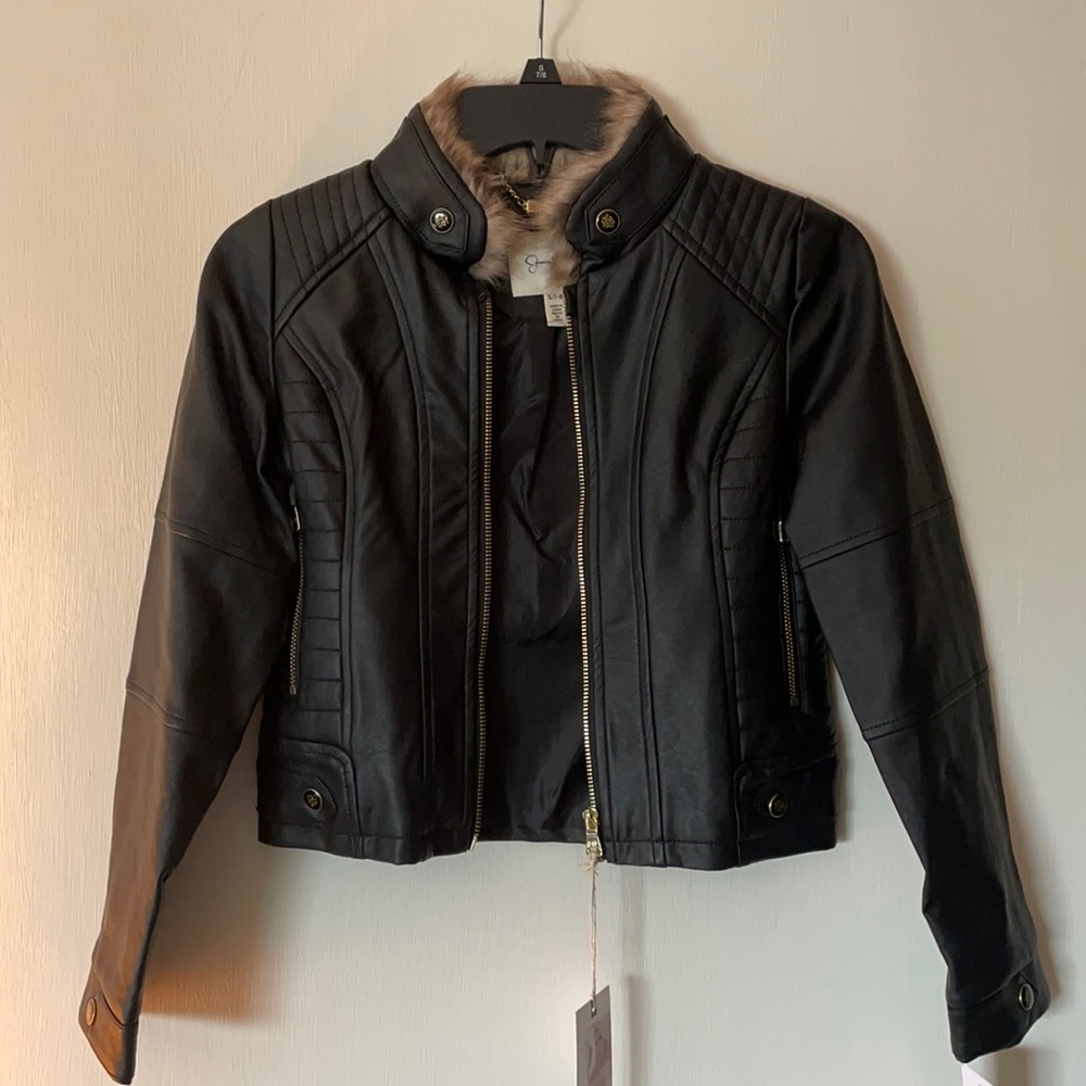 Girls faux fur/ faux leather Moto jacket